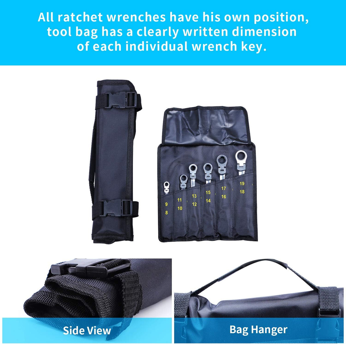8-19mm Chrome Vanadium Steel Ratchet Wrench Set with Organizer Pouch, 6-Piece Pack of 2 B652