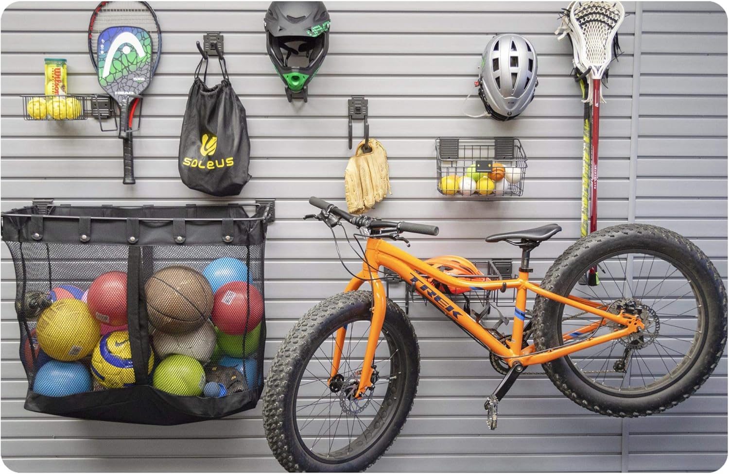 Sports Accessory Kit with Locking Bracket Hooks for Slatwall Panel V361395