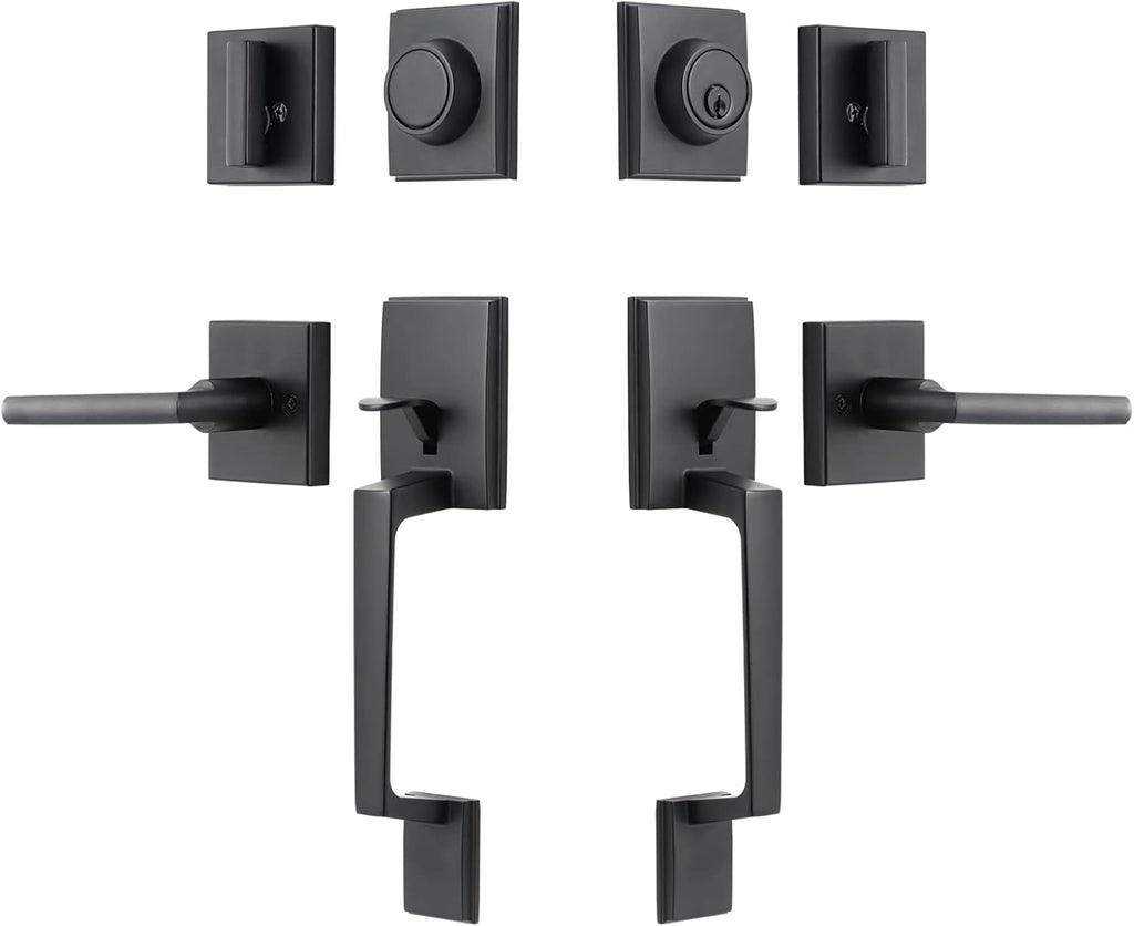 Matte Black Front Door Handle Set with Lock, Pack of 2 V4985