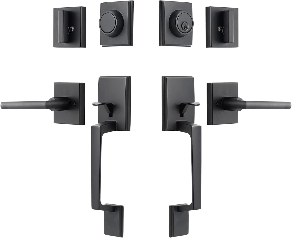 Matte Black Front Door Handle Set with Lock, Pack of 2 V4985
