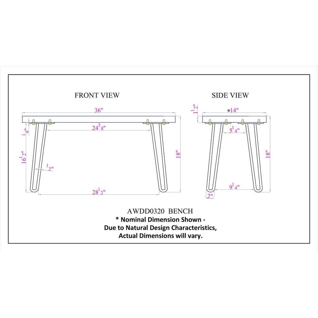 Hairpin Natural Live Edge Bench with Coat Hook Set Y89841