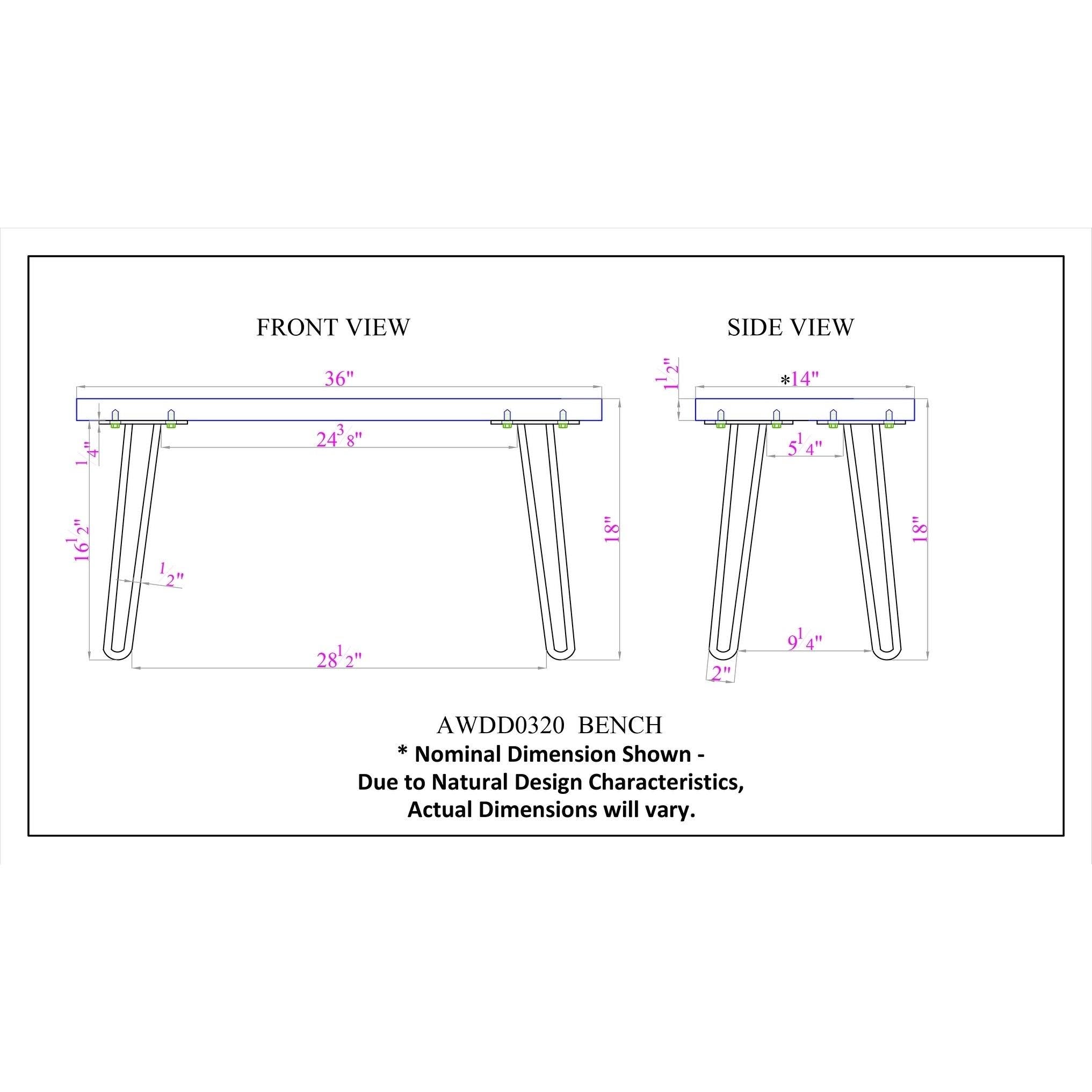 Hairpin Natural Live Edge Bench with Coat Hook Set Y89841