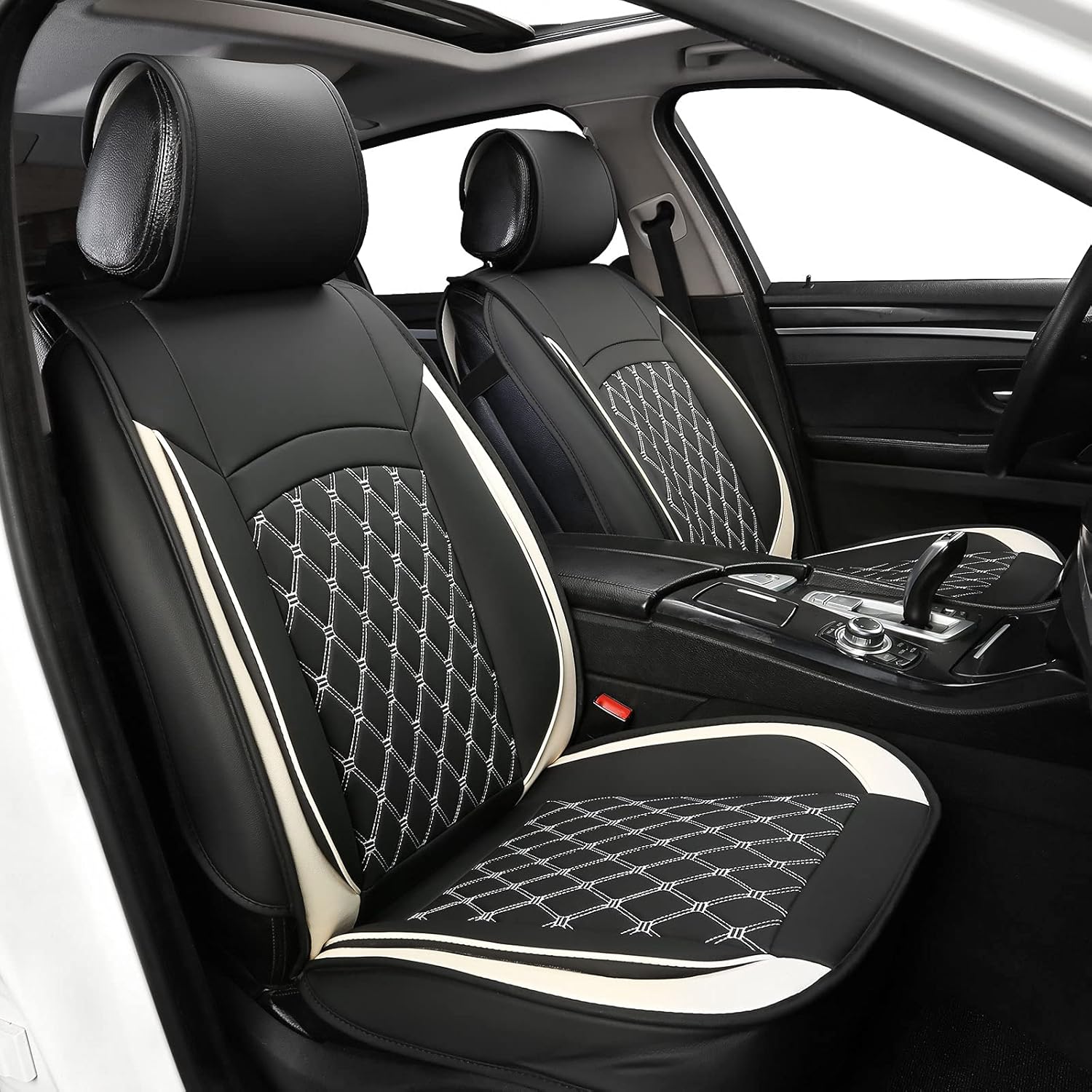 Black and Red Leather Car Seat Covers with 2 Backseat Storage K6646
