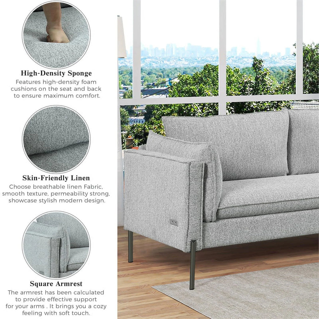 Gray 3 Seat Linen Fabric Sofa V771