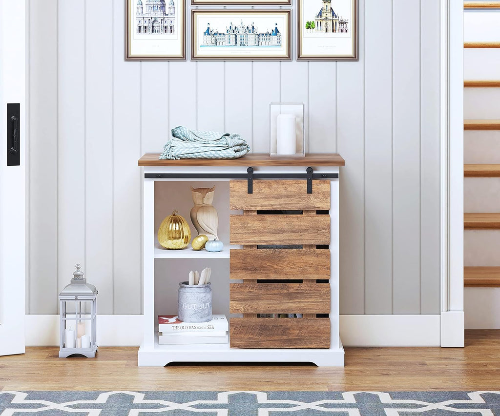 Farmhouse Sliding Slat Door Storage Console with Barn Door S911311