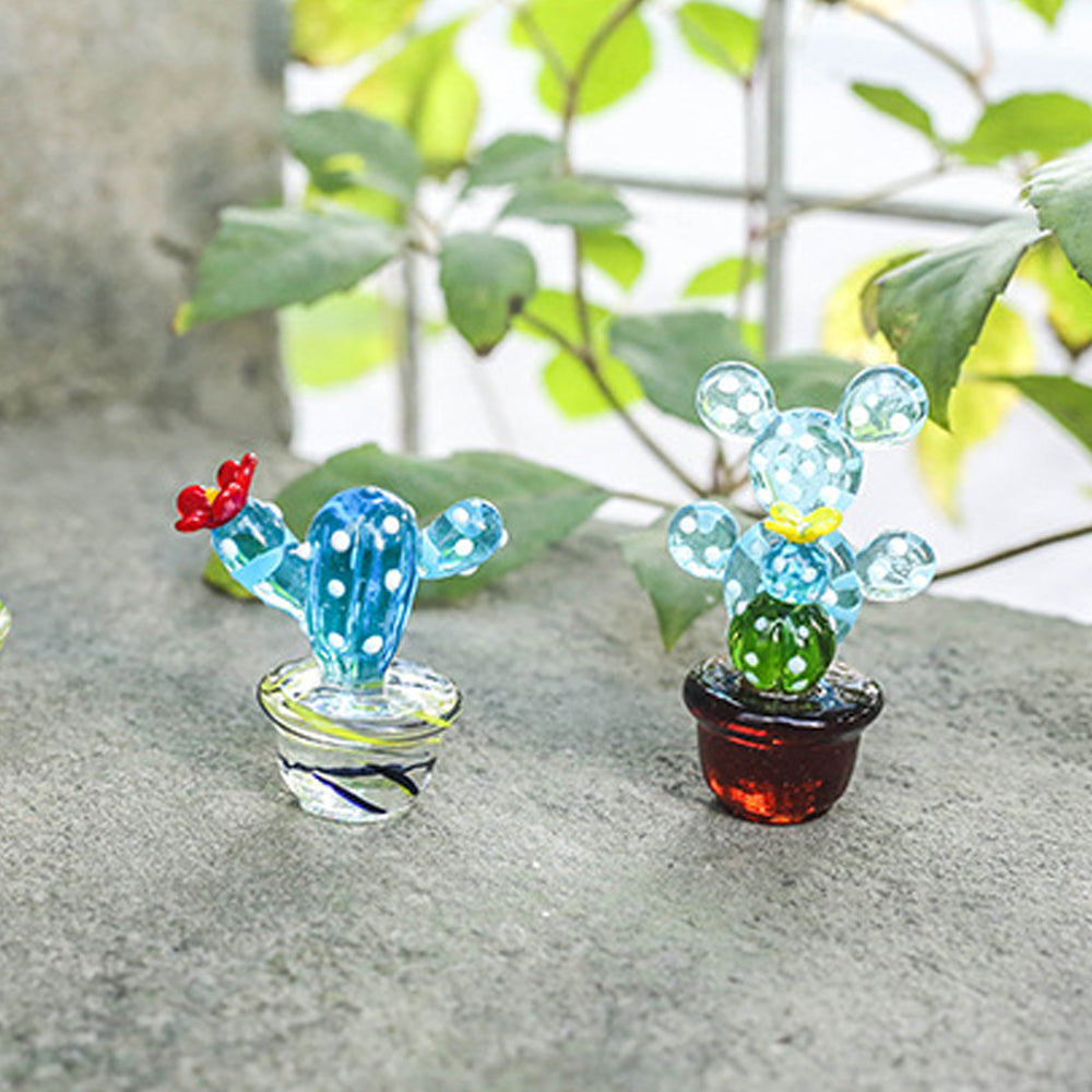 Handmade Blown Glass Cactus Figurines Desk Decorations K153237