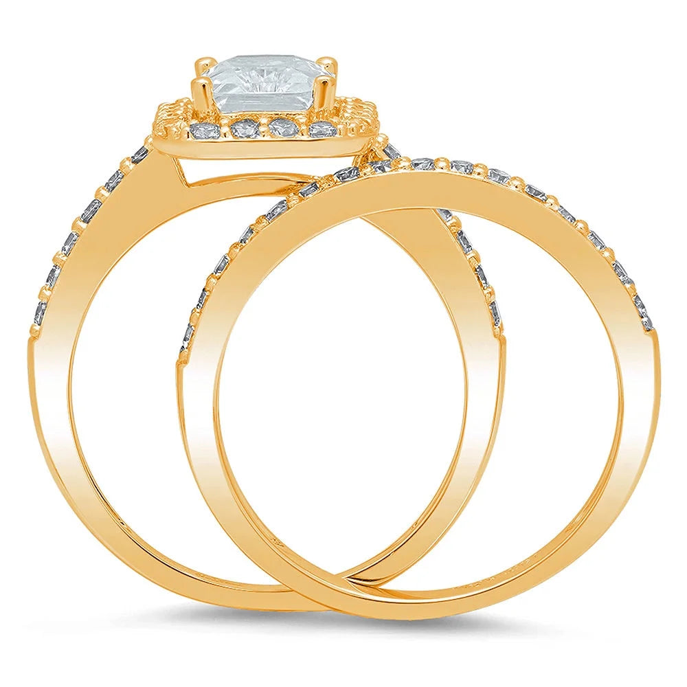 18K Yellow Gold Halo Engagement Ring Set A819