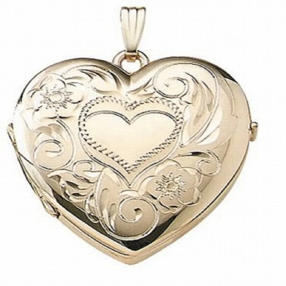 Solid 14K Yellow Gold Four Photo Locket Necklace Pendants E4632