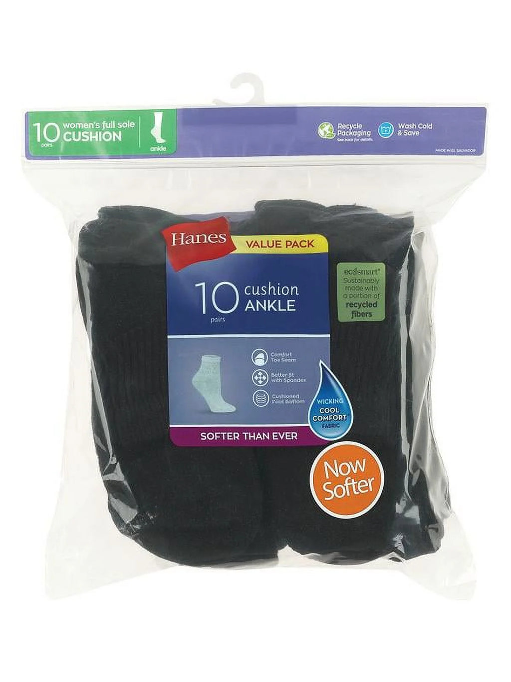 Women's Cushion Comfort Ankle Socks, 10-Pair Value Pack B9441