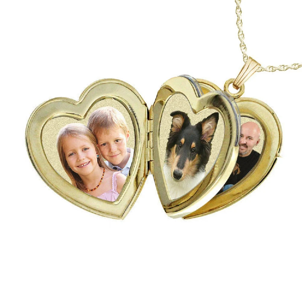 Solid 14K Yellow Gold Four Photo Locket Necklace Pendants E4632