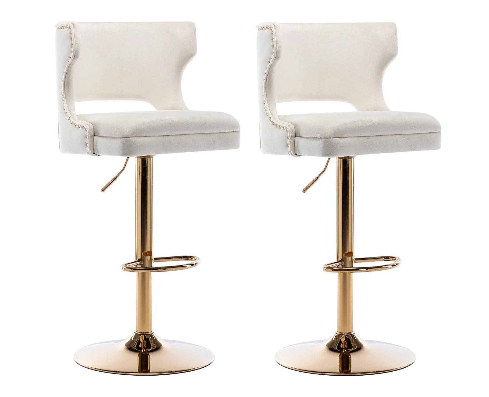 Beige Velvet Adjustable Height Swivel Bar Stool Set of 2 K5936
