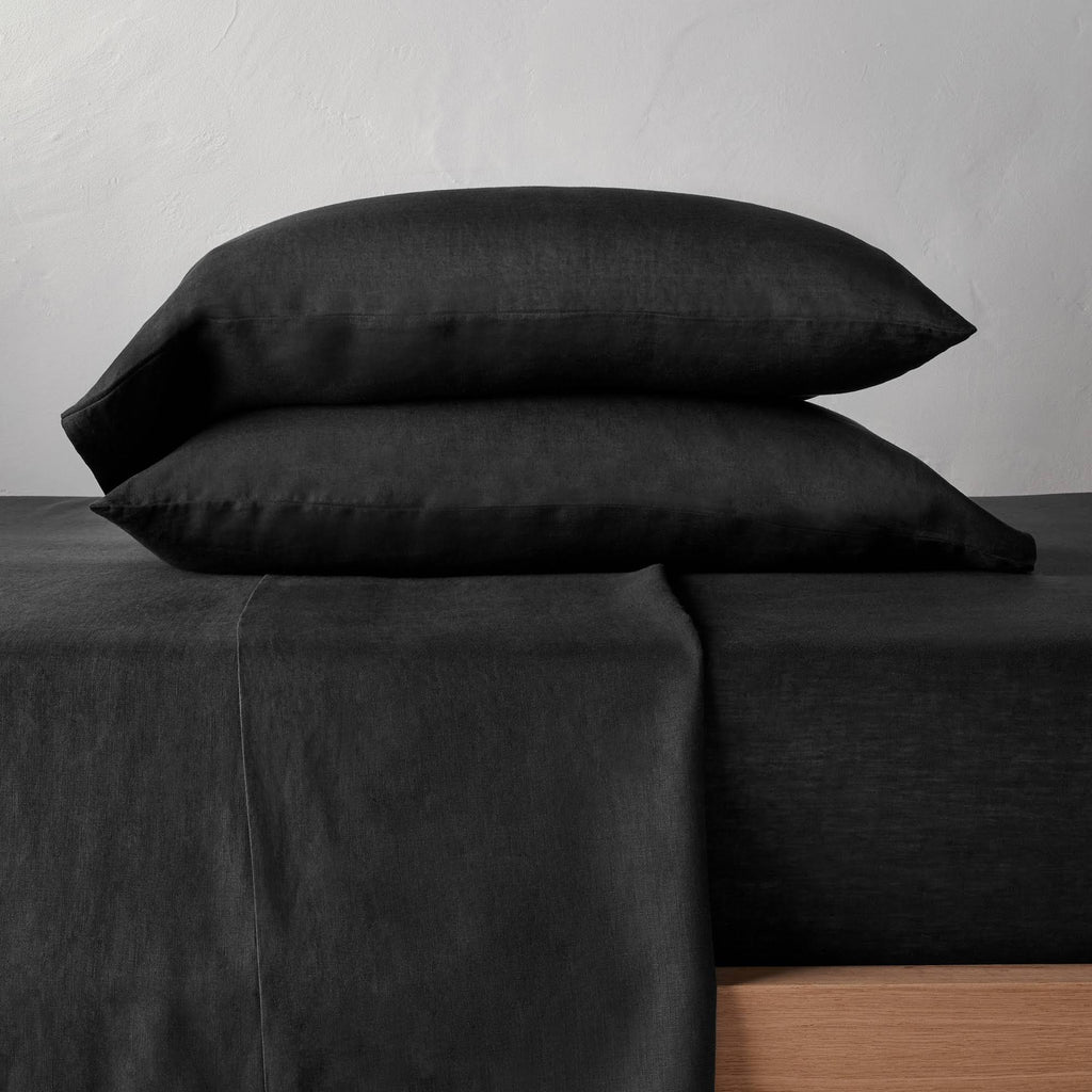 Full 100% Washed Hemp Solid Sheet Set Washed Black B206
