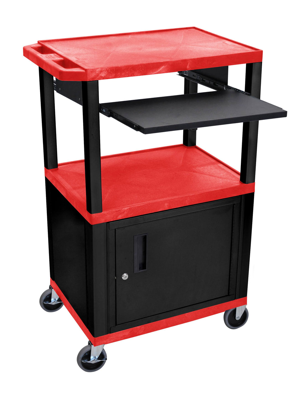Red 42x22 3 Shelf Cart with Black Pullout Shelf Cabinet Legs Electric E2377