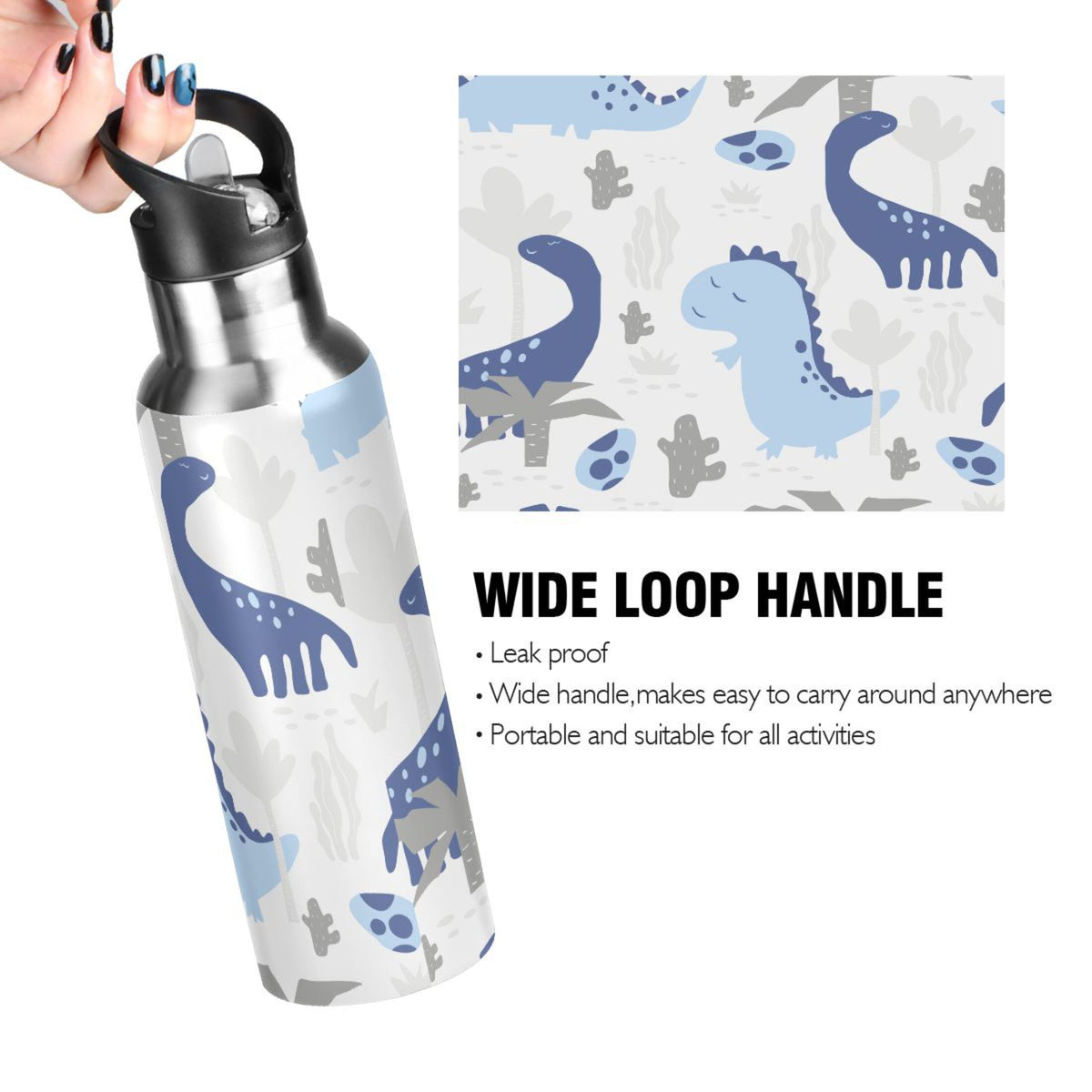 Stainless Steel Insulated Thermos Vacuum Flask Water Bottle with Straw Lid F8728