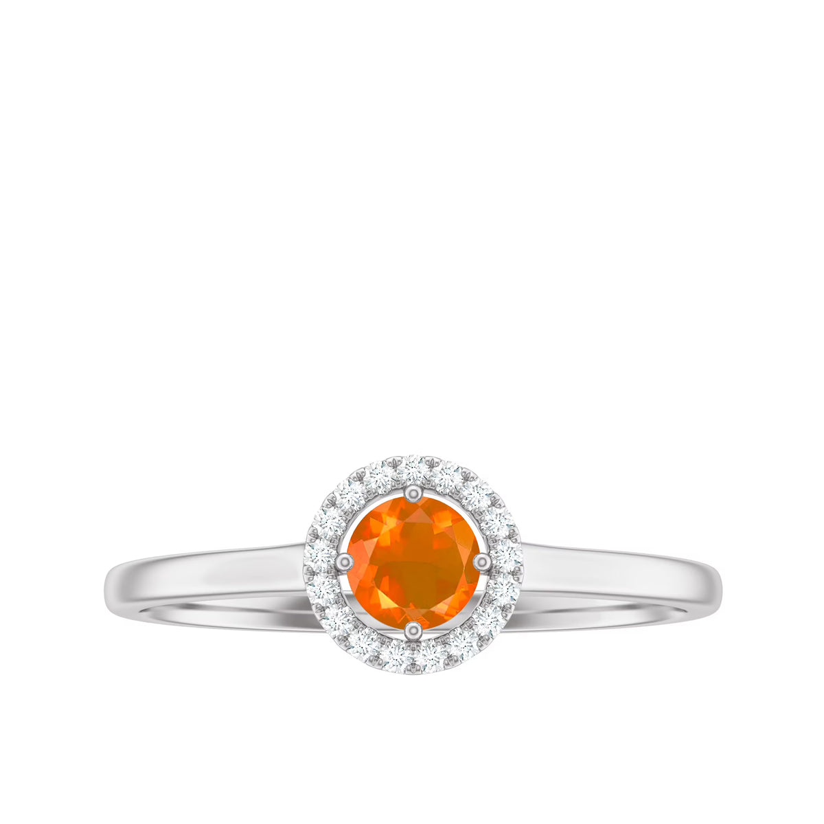1/4 CT Round Fire Opal Ring with Diamond Halo, 925 Sterling Silver Y359834