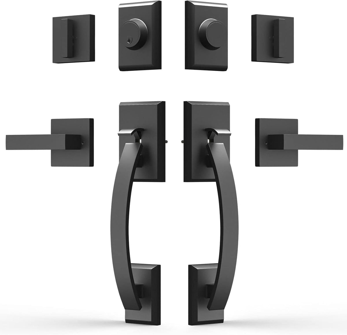 Matte Black Front Door Handle Set with Lock, Pack of 2 V4985