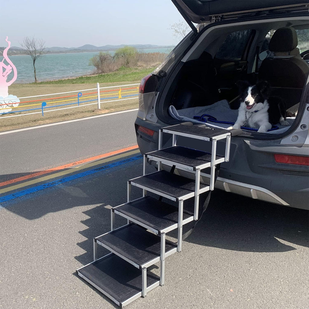 Folding Dog Car Ramp with Aluminum Frame, Nonslip Surface, Support 150-200 Lbs V361905