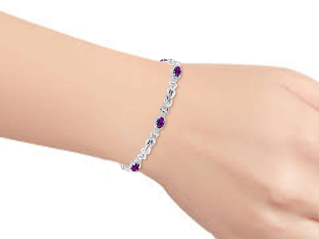 Sterling Silver Love Knot Tennis Bracelet & Pendant Necklace with Diamonds Adjustable 7"-8" Wrist & 18" Chain Amethyst G43254