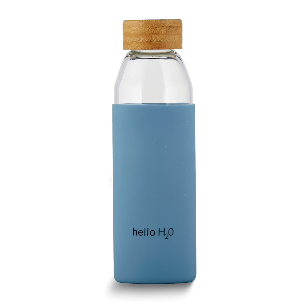 18 ounce Silicone/Glass Water Bottle with Bamboo Lid G35597