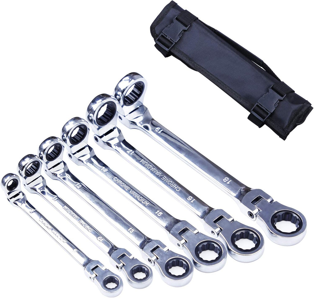 8-19mm Chrome Vanadium Steel Ratchet Wrench Set with Organizer Pouch, 6-Piece Pack of 2 B652