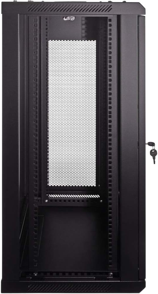 18U Wallmount Cabinet Enclosure 19-Inch Server Network Rack with Locking Perforated Door 16-Inches Deep Black C1323