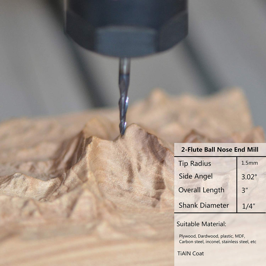 1/4 inch Shank 3mm Diameter Ball Nose Tapered End Mill CNC Engraving Bits Pack of 2 F1667