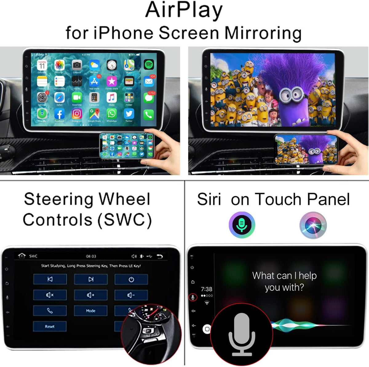 10.1 Inch Single Din Car Radio with Wireless CarPlay Backup Camera Touchscreen Head Unit R17177