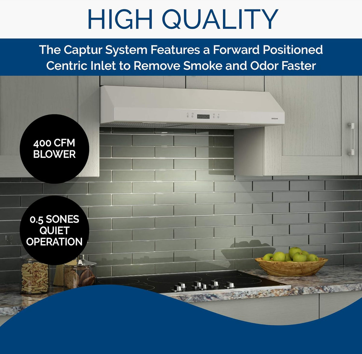 White 30-inch Under Cabinet Range Hood with Light Exhaust Fan, 400 CFM U61495