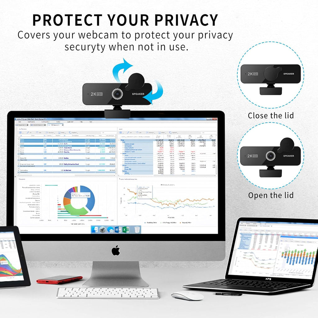 2K QHD USB Webcam with Dual Microphones and Speakers, Pack of 2 F33464